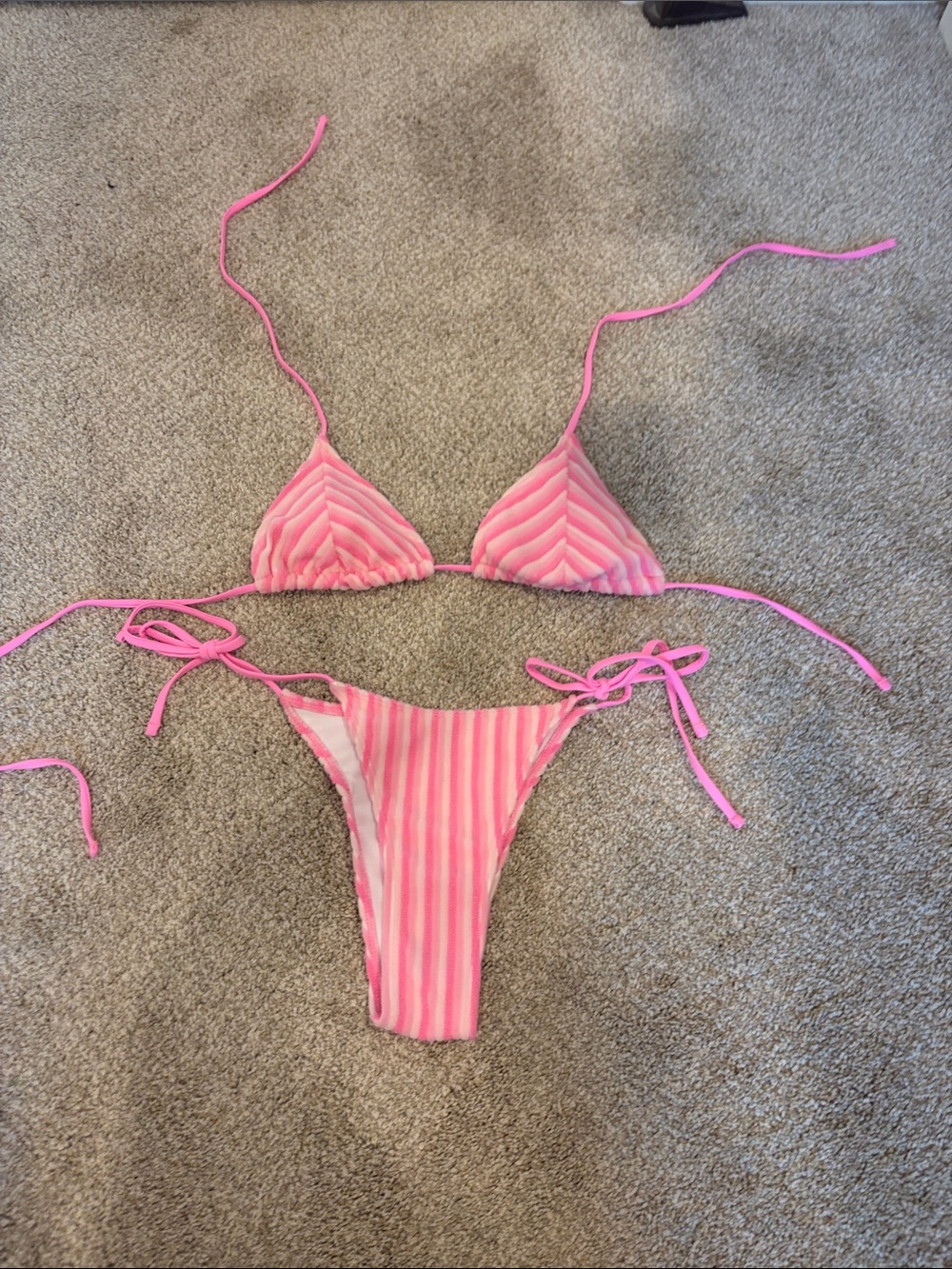 triangl swimwear Pink Striped Triangle Bikini Top